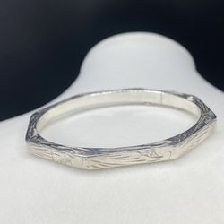 Sterling Silver Vintage Etched Bangle Bracelet 