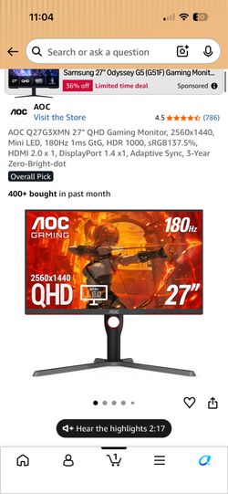 AOC 27in, 180hz 1440p monitor