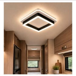 12V RV Lights Interior Square Led Ceiling Light Fixture, Black Interior Light Fixture with On/Off Switch for RV Camper Trailer Boat Van (Natural Light