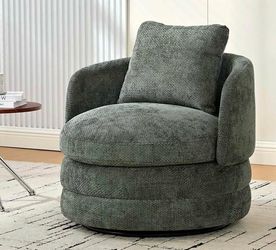 New Assembled 360° Round Swivel Accent Chairs Swivel Barrel Chair with Pillow