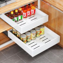 Pull out Cabinet Organizer, 21"Deep, Heavy Duty Full-Extension Slide out Drawers for Kitchen Cabinets with Nano Adhesive, Roll Out Shelf Sliding Cabin