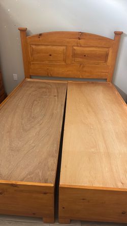 Wood bed frame with drawers