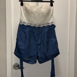 Shine star Strapless Lace Top Denim Shorts Romper Jumpsuit