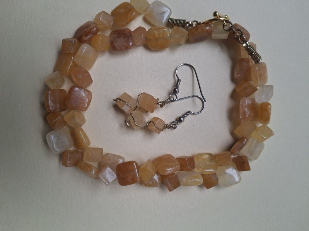 Citrine And Sunstone 18" Artisian Made Necklace Set