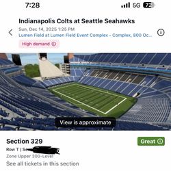 Two Tickets 12/14/25 Seahawks Vs Colts 