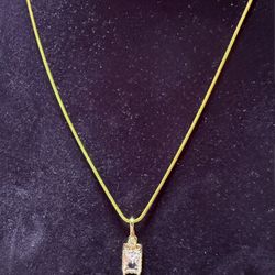 Gold Emerald Cut Pendant Necklace