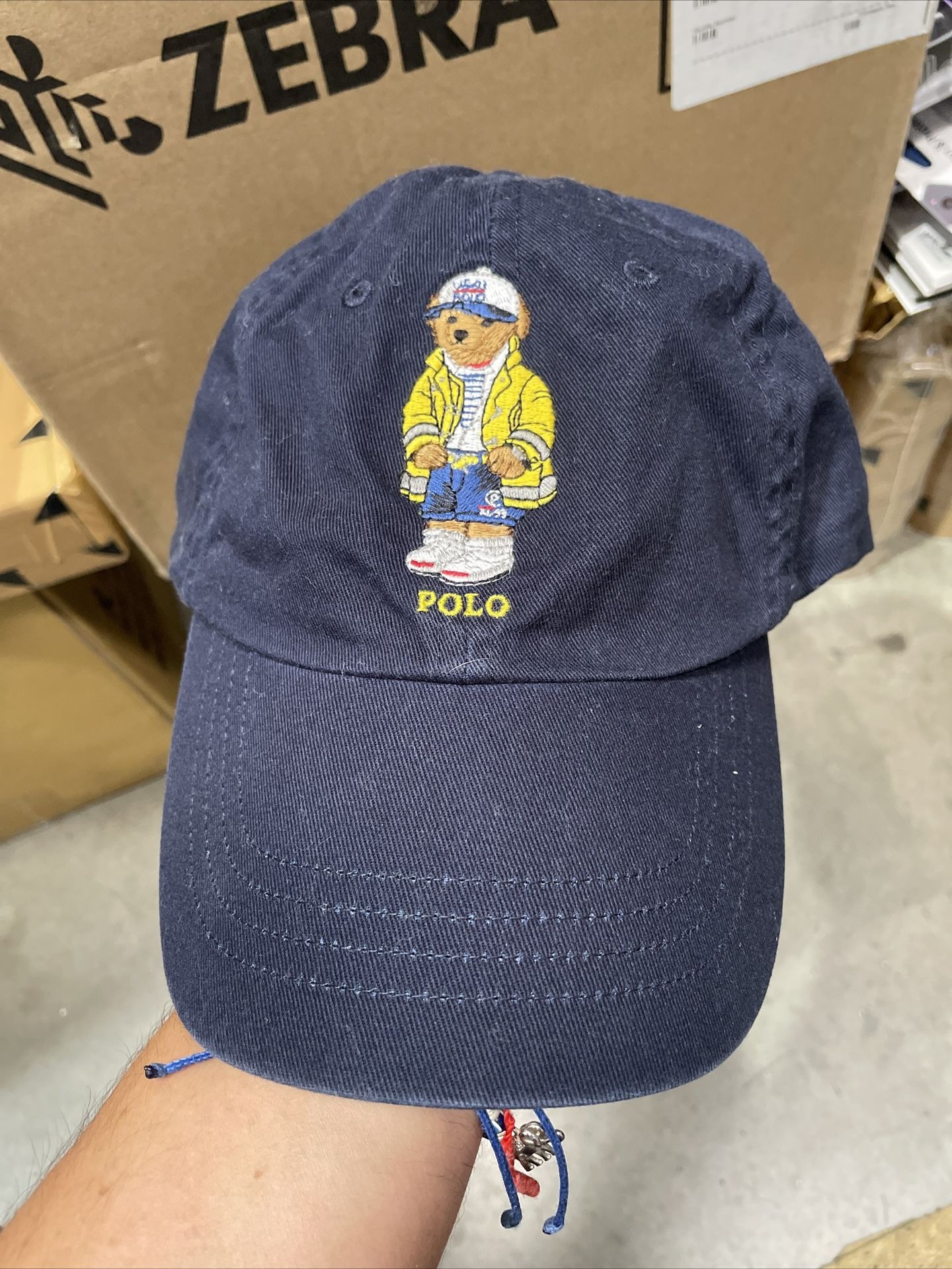 Polo Ralph Lauren Hat Bear USA Leather Buckle Back Cap Navy Vintage yellow coat