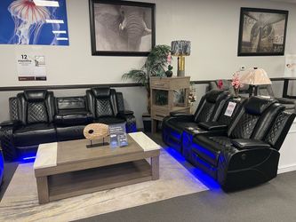 2PC Black Leather Sofa & Loveseat (Bluetooth Speaker 🔊) w/ FREE Recliner