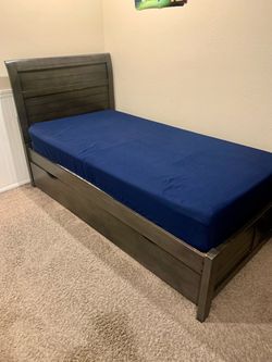 Twin Bed Frame with Trundle Dark Gray Wood