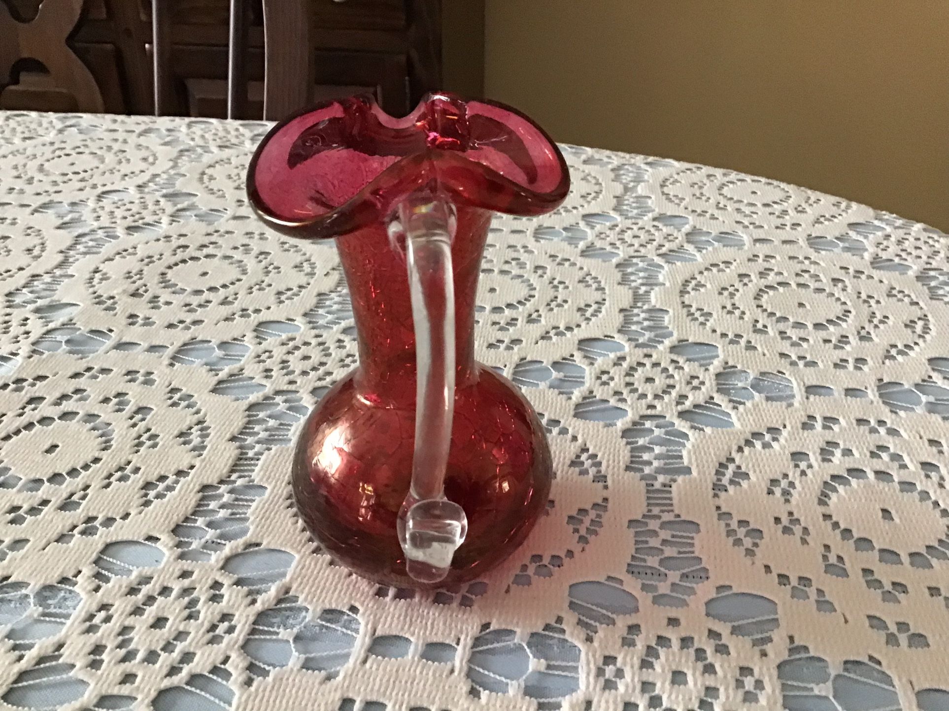 Cranberry Flash Rainbow Glass Pitcher/Vase, Circa 1(contact info removed)