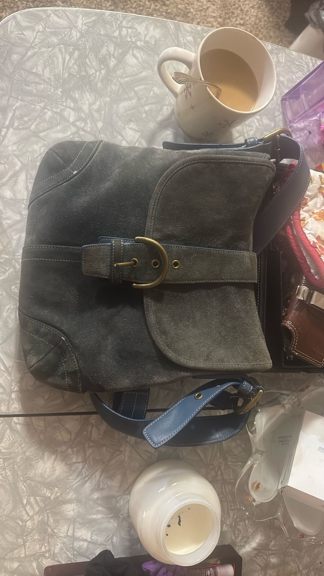 Super-Rare Vintage Coach Soho Bag In Smokey Grey Suede