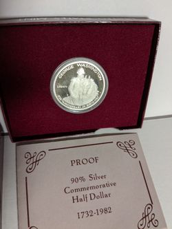 1982-S George Washington 250th Anniversary Commemorative Half Dollar Proof — 90% Silver, Original Box & COA