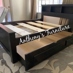 Solid Wood Full Size Frame With Twin Trundle Frame 