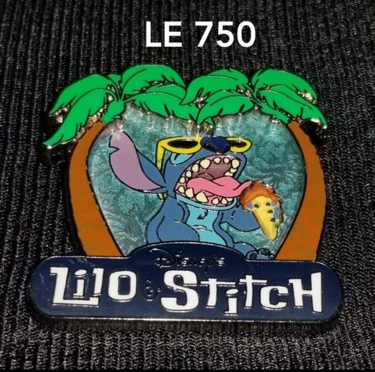 Disney Stitch LE Pin 750 Ice Cream Hibiscus Floral Blue Palm Trees Frame Park Pack