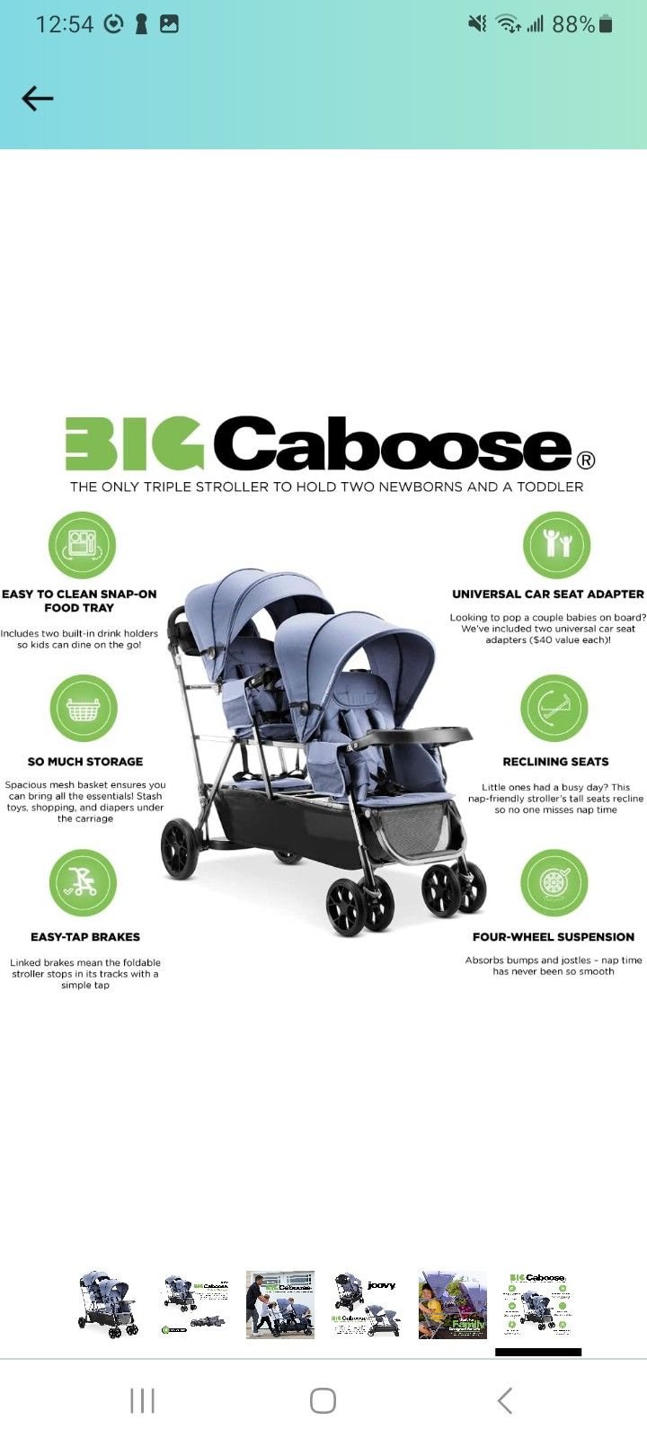 Joovy Big Caboose Triple Stroller with Rear Bench and Standing
