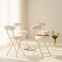 Homy Casa Ernst 4PC Faux Fur Upholstered Folding Chair Padded Seat Space Saving Foldable Accent Chair, Beige