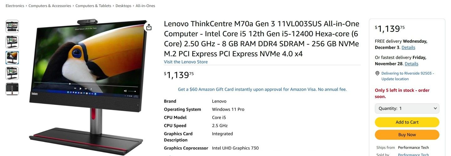 New Lenovo ThinkCentre AIO Touchscreen Desktop - FAST i5, 8GB RAM, 256 SSD! Perfect for Home/Office/School
