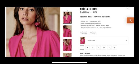 Brand New Sezane Abelya Blouse - Size 4