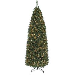 6ft Pre-lit Artificial Christmas Tree Hinged Spruce Pencil Tree Corner Xmas Tree with 250 Warm Lights & Foldable Stand Holiday Decoration, G