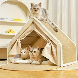 2Cat Tent Bed - Rest and Play House with Sisal Scratching Board,