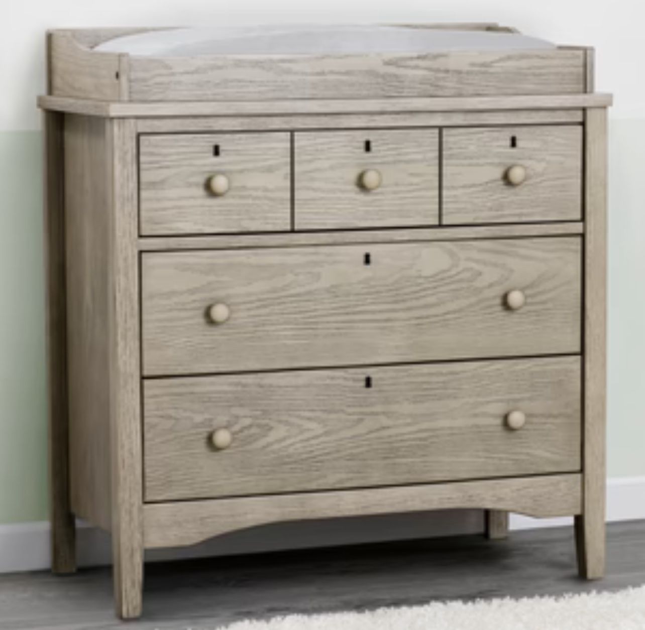 Delta Children Farmhouse 3 Drawer Dresser with Changing Top and Interlocking Drawers