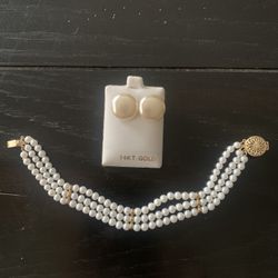 14k Solid Gold Pearl Bracelet 