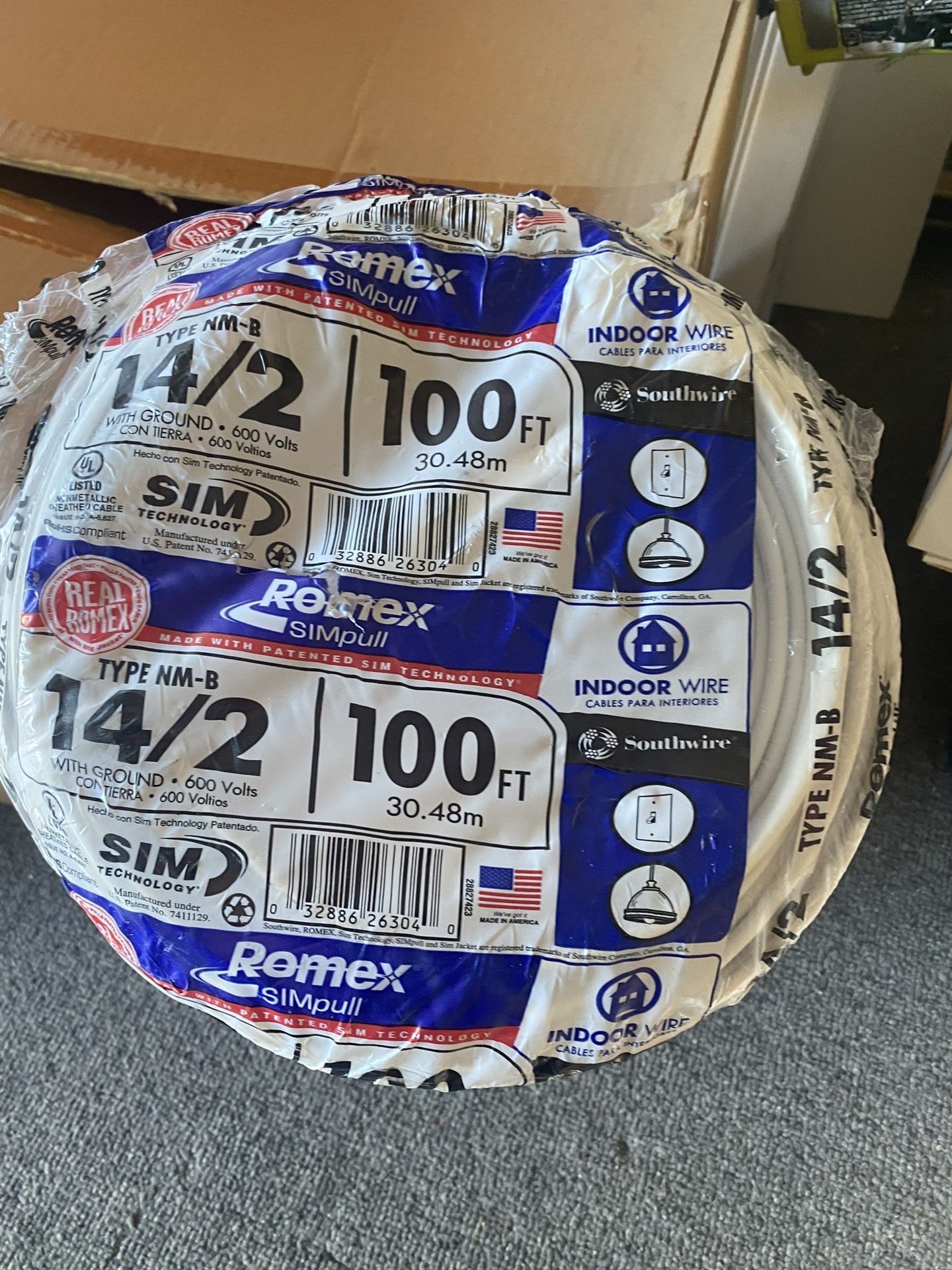 100 ft. 14/2 Solid Romex SIMpull CU NM-B W/G Wire
