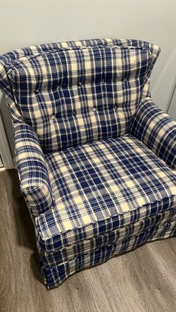 Blue and white checked chair