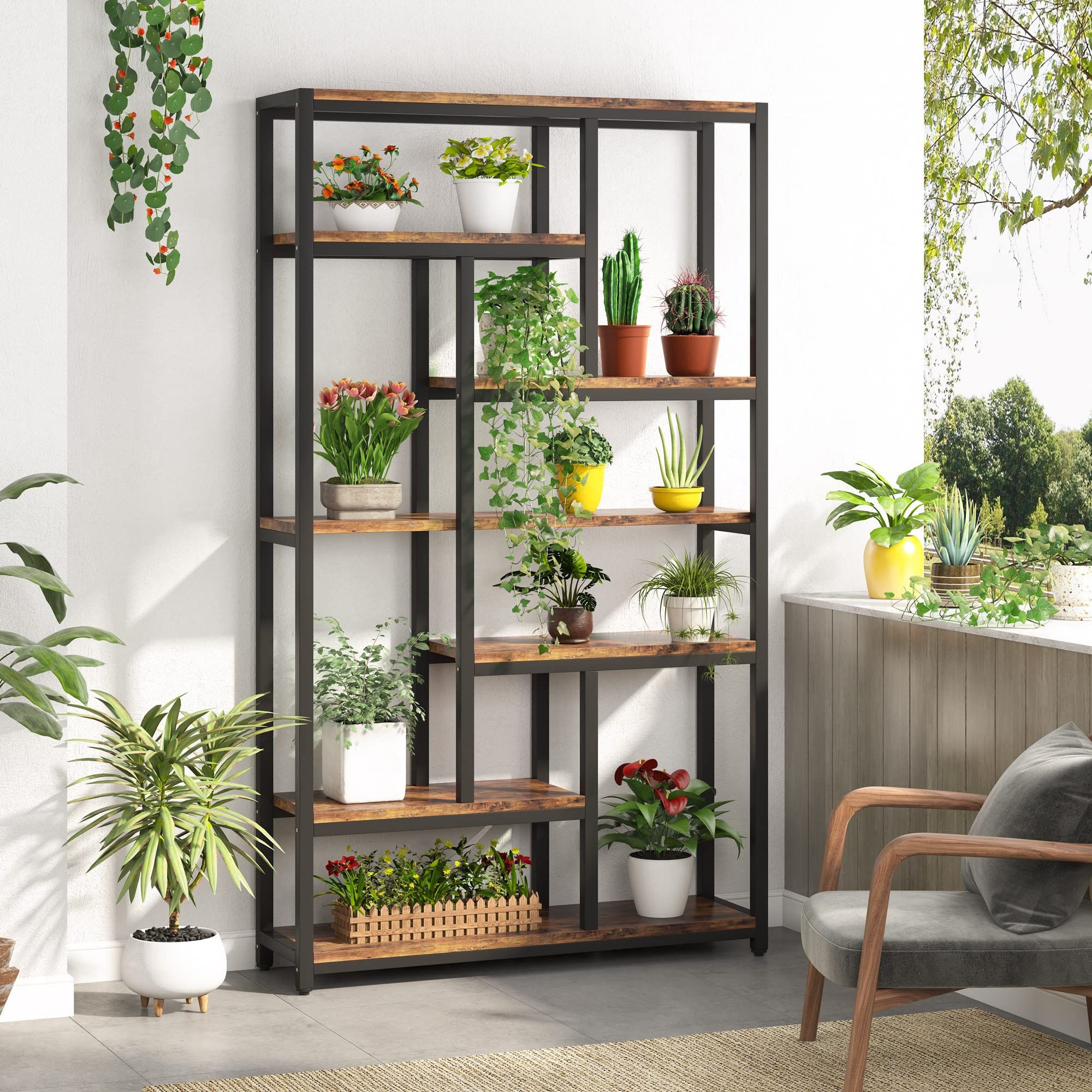 79 Inch Extra Tall Bookshelf, 7-Tier Vintage Bookcase, Industrial 10-Shelf Open Storage Shelves Display Shelves Organizer for Home Office