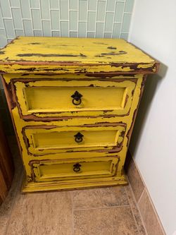 Rustic Distressed Yellow Wood 3-Drawer Nightstand