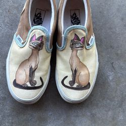 Siamese Cat Vans Size 2 1/2 Kids HandPainted