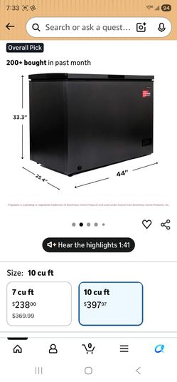 ​NEW IN BOX Frigidaire 10 Cubic Foot Chest Freezer - Sleek Black Finish