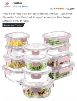 Fine Dine Glass Storage Containers Pink 24 Piece