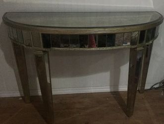 Z gallerie half circle console table. Missing glass top.