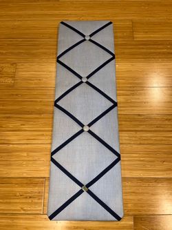 Light blue/navy blue ribbon fabric memo board- great for dorm room