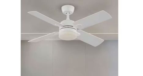 Letta 42 in. LED Indoor Matte White Downrod Mount Ceiling Fan with DC Motor and Remote 