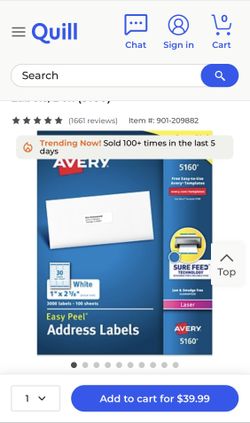 Avery 1”x 2 5/8” Labels New