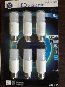 GE LED Bright Stik 9 watt Soft White 6 Pack 60-watt Replacement