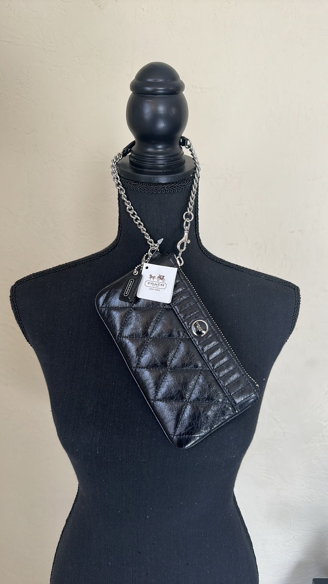 Coach Black Pop Quilted Leather Wristlet