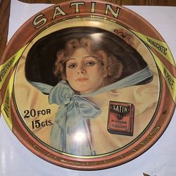 Satin Cigarette Beer Serving Tray Vintage Advertising 14” Collectible