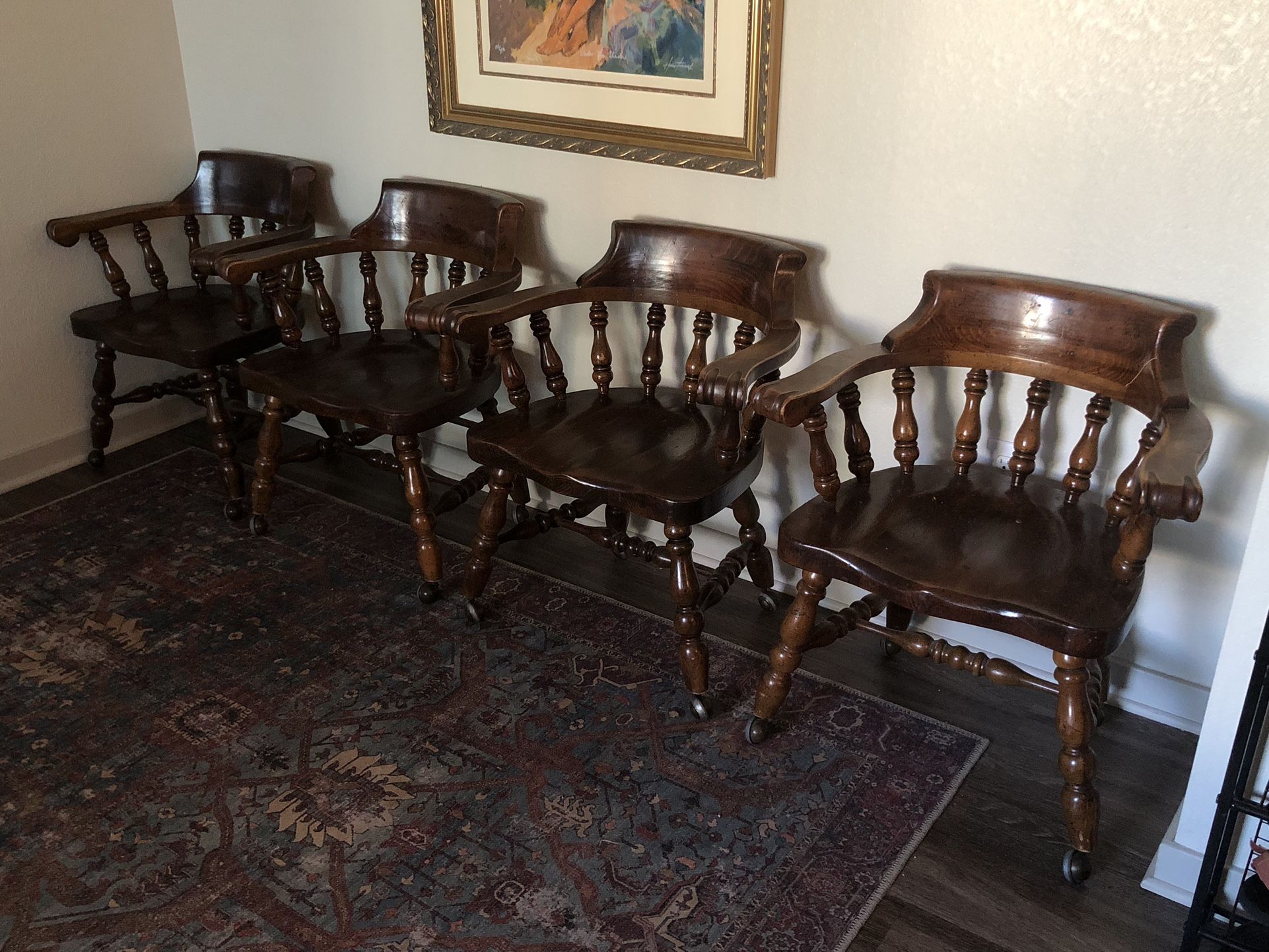 Four Vintage Oak Thomasville Captain Arm Chairs - Pub/Tavern Chair - Antique