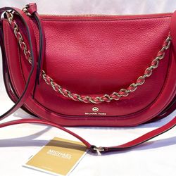 Michael Kors Crossbody Purse Red Gold Chain Strap & Long Adjustable Strap MINT 