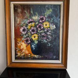 Framed Floral Still Life Oil Painting By F. Szekely