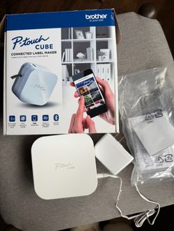 Brother P-Touch Cube Color Smartphone Label Maker, Bluetooth Wireless Technology, Multiple Templates Available for Apple & Android Compatible – White