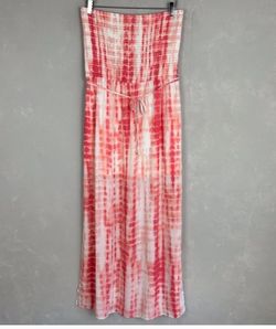 GuessMarabella strapless smocked maxi dress pink tie dye chiffon
