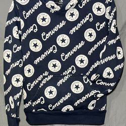 Converse All Star Repeat Logo Print Pullover Hoodie in Blue Youth Large