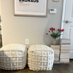 Cream Bohemian Foot Stool Pouf (Set of 2)