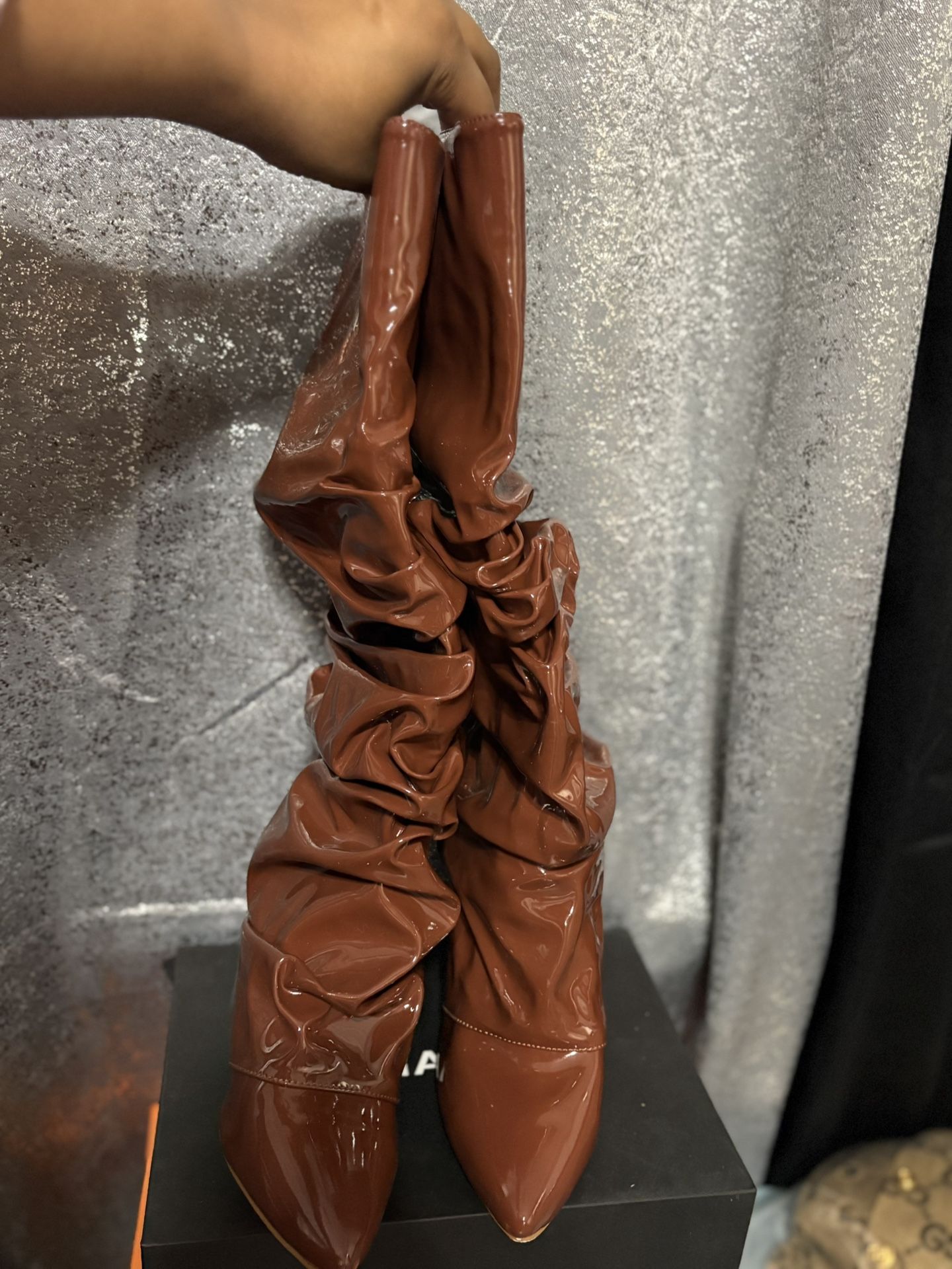 Caramel Patent Ruched Boot