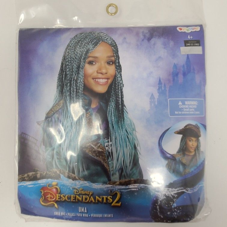 NEW Disney Descendants 2 Uma child Hair Wig Braided Teal Pirate Braids