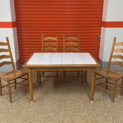 Tiled Wood Dining Table With Four Chairs - Will Deliver